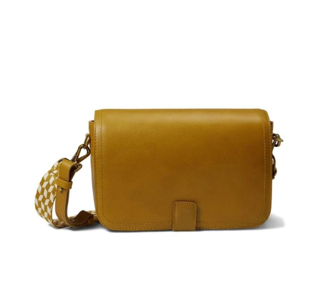 MADEWELL Women’s Transport Flap Shoulder Bag Gold Checkerboard Strap NJ034 NWT